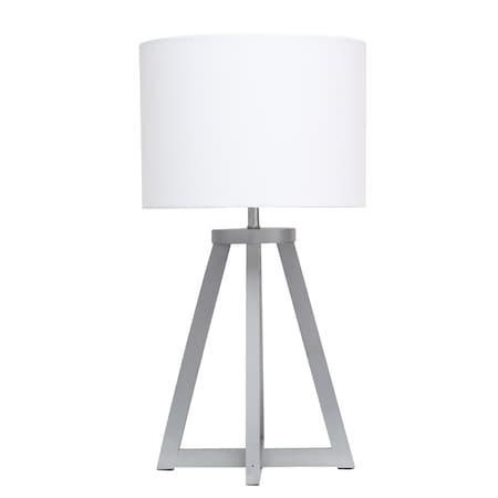 Interlocked Triangular Gray Wood Table Lamp With White Fabric Shade